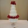 5 tier White Button Cake with fresh red roses. 