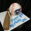 3-D Sculpted Baseball and Bat Birthday Cake with Toronto Bluejays logo hand painted on the ball.