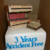 3 year Accident Free cake-small.
These two cakes were made for a desk manufacturing company to celebrate 3 years of no accidents. This cake was made for the midnight shift of 9 people. 