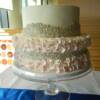 2 tier Pale Pink Ruffled wedding cake with silver dragees