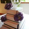 Purple Peony Wrapped 3 tier square wedding cake. 