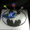 Batman Themed Birthday cake.
Top view of the Batman Logo inlay.
