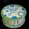 10" round buttercream birthday cake- Marble Chiffon Cake with Amaretto Mocha Buttercream and Whipped Chocolate Ganache filling. 