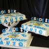 3 cakes made for Bankhead Elementary Schools Grade six graduation. One cake was our Chocolate Chiffon cake with raspberry buttercream filling, the second was a Lemon Lovers Chiffon cake with blueberries and buttercream, and the final cake was our Vanilla Chiffon cake with strawberry buttercream.