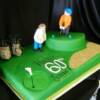 60th Birthday Golf cake. This cake was made from our Chocolate cake and filled with our Whipped Chocolate Ganache. We then made the golf bags and golfers based on the clients description of her husband.