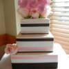 Pink and Brown Square, three tier widding cake with fresh flowers delivered to The Cove Lakeside Resort. 
