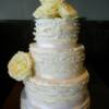 3 tier Fondant Ruffle Wedding Cake with Fresh Roses.