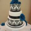 3 tier round Black and White Damask with silk flowers